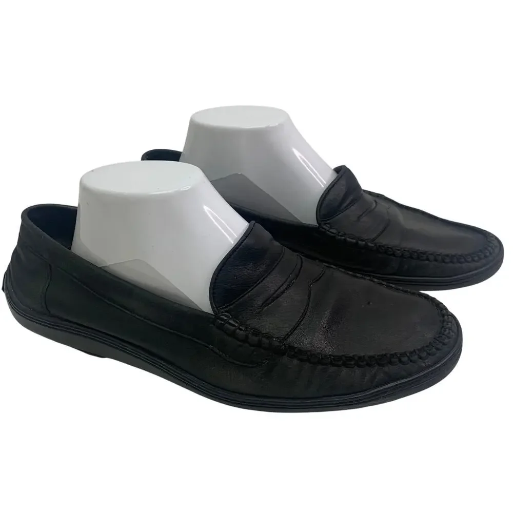 Bragano Mens 8.5 Loafers Black Leather Shoes Made In Italy Comfort Dress Penny